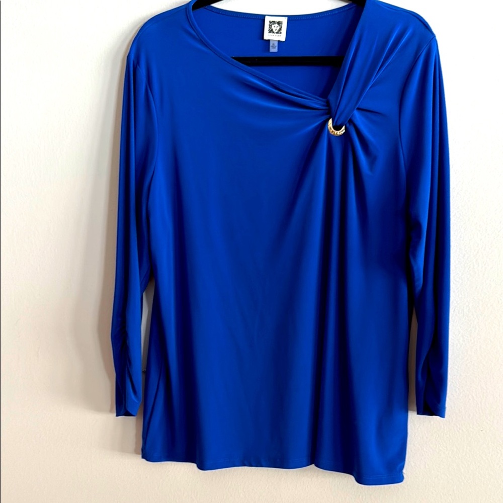 Anne Klein Blue Asymmetrical 3/4 Sleeve Blouse